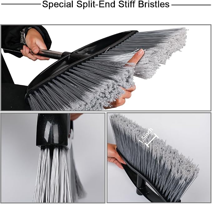 Long Handle Heavy Duty Broom and Dustpan Set, Outdoor and Commercial Upright - Image 4