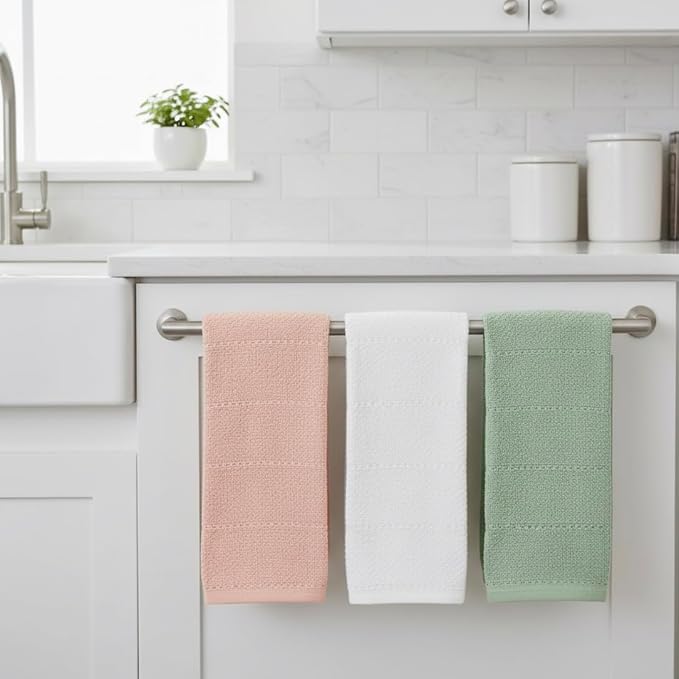 Sage White Light Pink Kitchen Hand Dish Towels: Oversized 28" x 18", 100% - Image 2