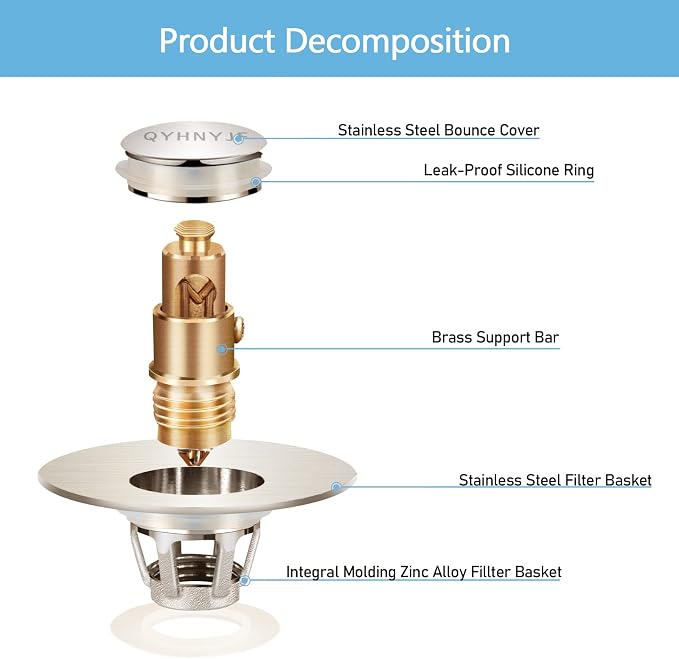 Bathroom Sink Stoppers Brushed Nickel – Pop Up Drain Stopper & Strainer - Image 5