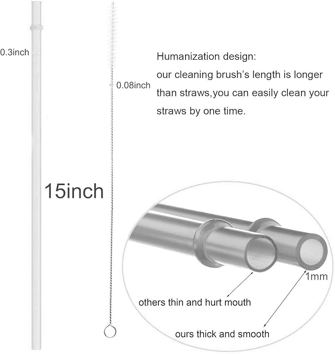 DAKOUFISH 15 inch Long Reusable Clear Plastic Replacement Drinking Straws - Image 4