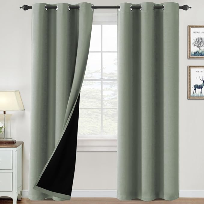 H.VERSAILTEX 100% Blackout Curtains for Bedroom Thermal Insulated Blackout Curtains Heat and Full Light Blocking Curtains for Living Room with Black Liner 2 Panels Set, 42 x 84 Inch, Cyan