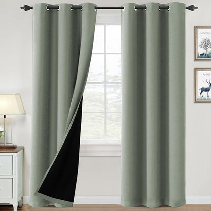 H.VERSAILTEX 100% Blackout Curtains for Bedroom Thermal Insulated Blackout Curtains Heat and Full Light Blocking Curtains for Living Room with Black Liner 2 Panels Set, 42 x 84 Inch, Cyan