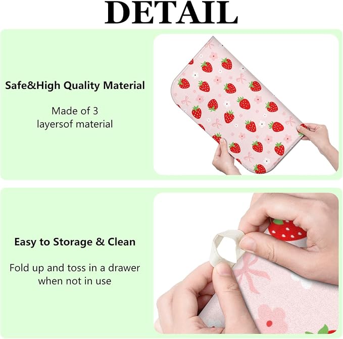 Strawberry Dish Drying Mat for Kitchen Counter, Washable Absorbent Kitchen - Image 7