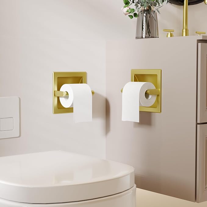 Recessed Toilet Paper Holder 2 Pack Gold， in Wall Toilet Paper Holder - Image 5