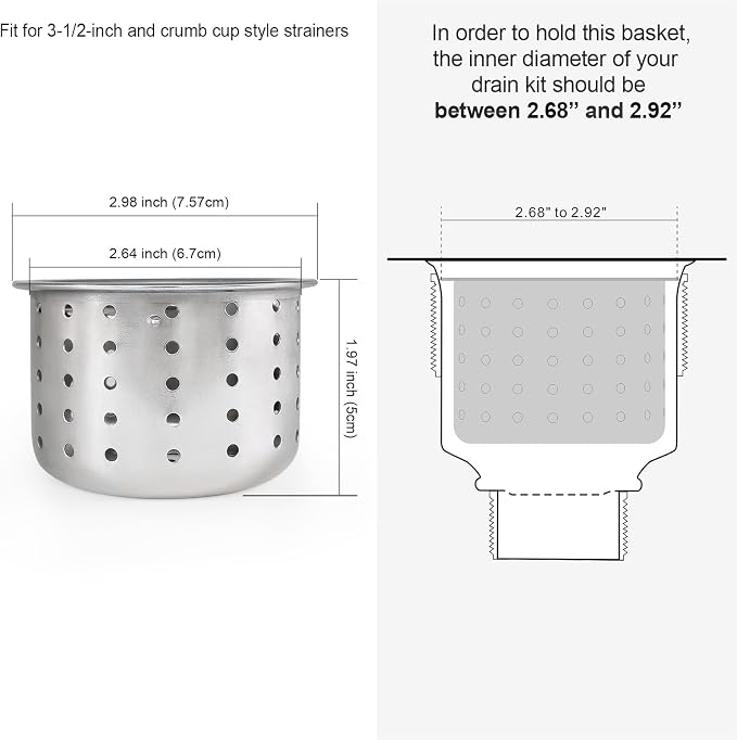 Kitchen Sink Drain Basket Only, 3-inch Basket - Image 6