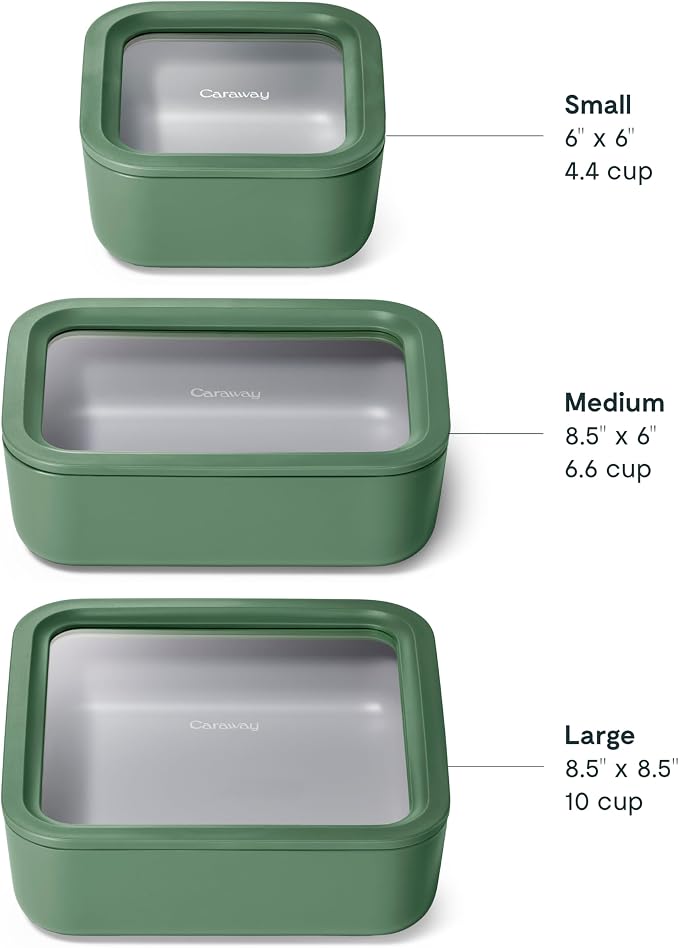 Caraway 3pc Glass Food Storage Set – 10 Cup, 6.6 Cup, & 4.4 Cup Food Containers - Image 3