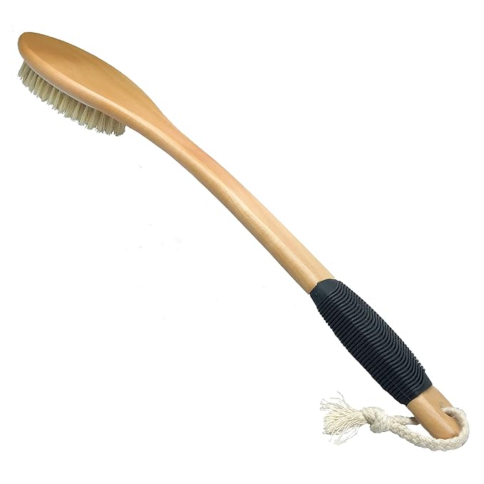 OWIIZI Bath Brush Wooden Curved Long Handle Antiskid Shower Brush by OWIIZI