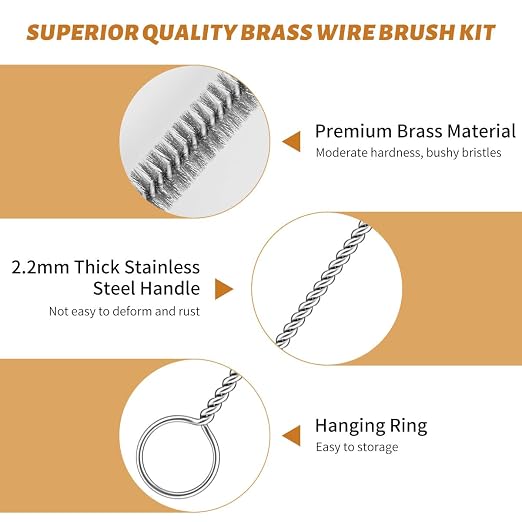 12-Pieces Brass Wire Brush Stainless Steel Wire Brush Set 12" Long Pipe - Image 3