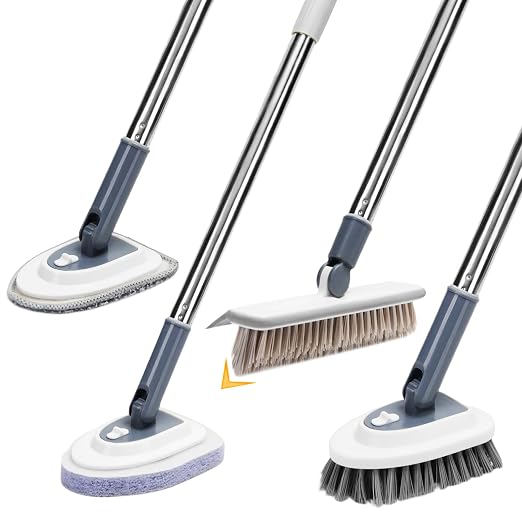 4 in 1 Tile Shower Cleaner Brush, Long Handled Scrub Brush by sayene