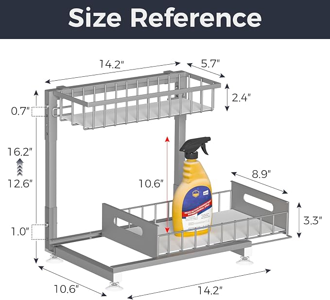 L-Shaped Under Sink Organizer, 2-Tier Pull Out Metal Kitchen Cabinet Organizer - Image 6