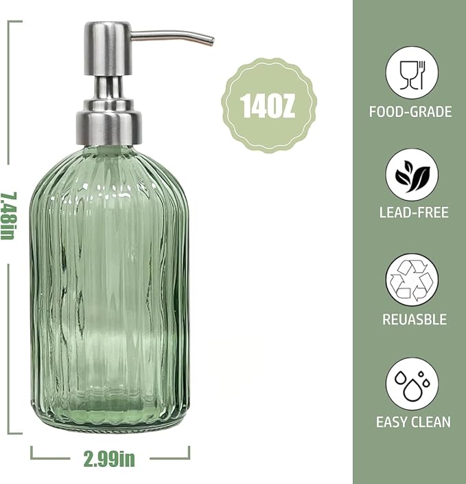 14Oz Green Soap Dispenser Bathroom - Image 2