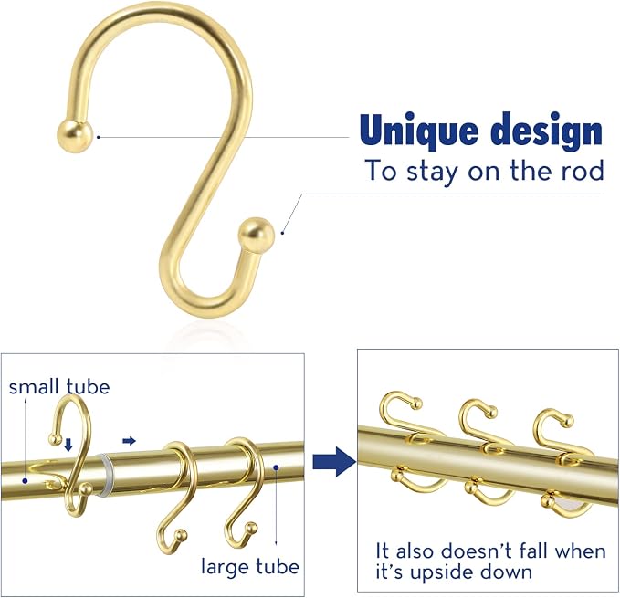 Metal Shower Curtain Hooks，Set of 12 Rings，Rust Resistant S Shaped Hooks Hangers - Image 4