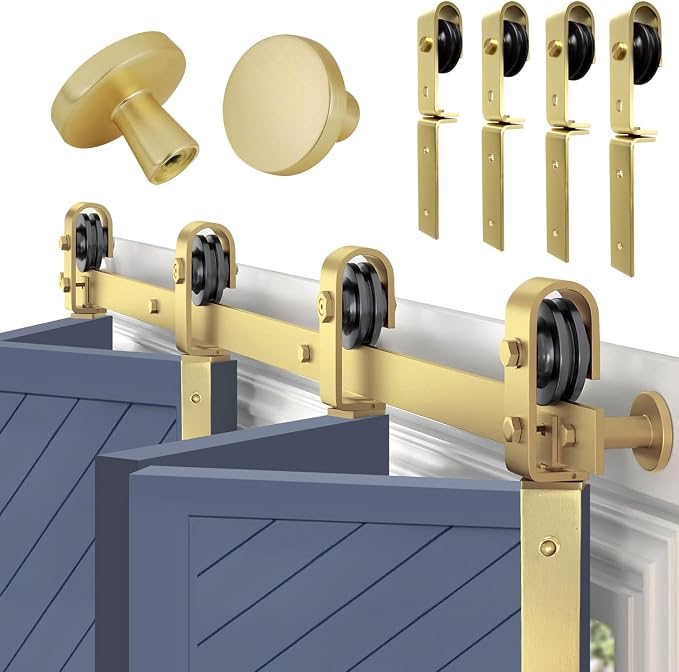Rio Salto Gold Bifold Sliding Barn Door Hardware Kit Heavy Duty Metal Track by RioSalto