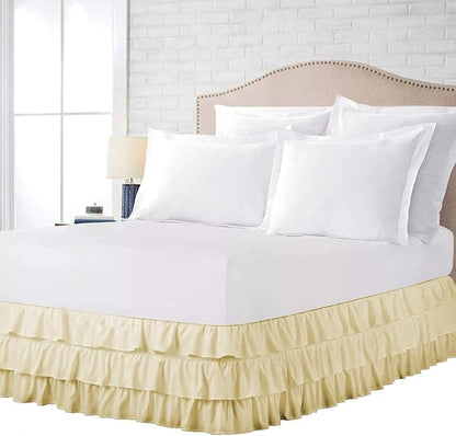 Multi-Ruffle Bed Skirt, Soft Multi Elastic Dust Ruffles with Wrap Around Bed Skirt Easy Fit with 18 Inch Drop 100% Cotton 800 Thread Count (Short Queen, Ivory)