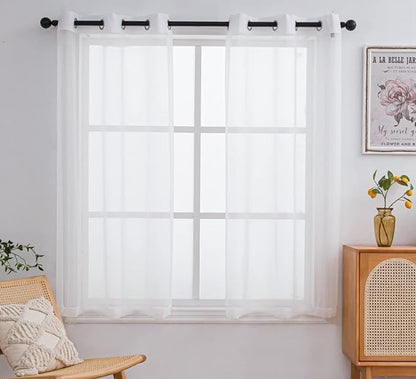PI Ivory Sheer Curtains Short Panels,Grommet Top Airy Voile Window Curtain for Kitchen/Bay Window 2 Panel (Ivory, W52XL45)