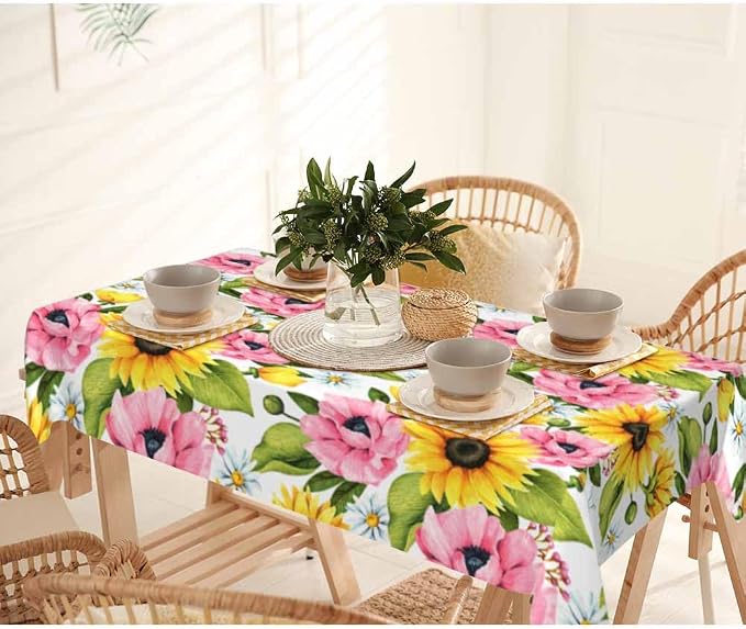 Sunflowers Yellow Table Cloth 52x70 Yellow Pink Sunflower Poppies - Image 7