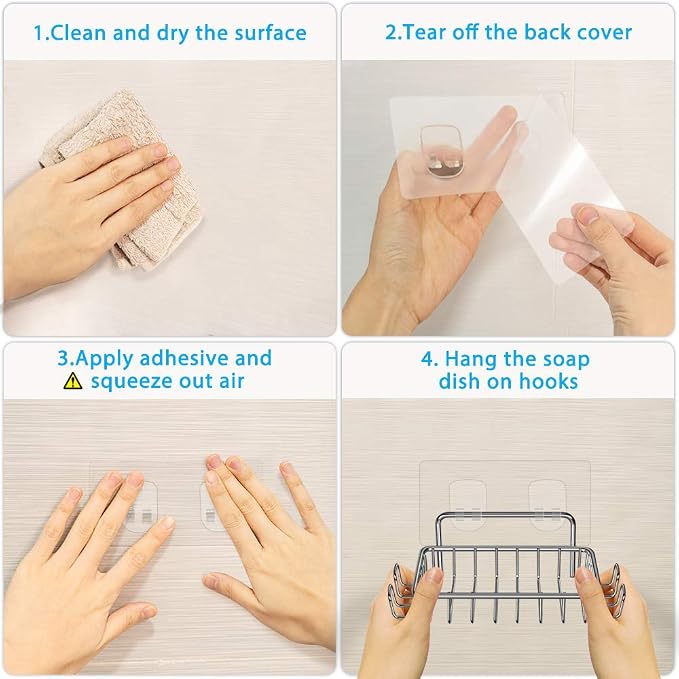 Nieifi Shower Caddy Shelf with Hooks Storage Rack Organizer Adhesive Stainless - Image 7