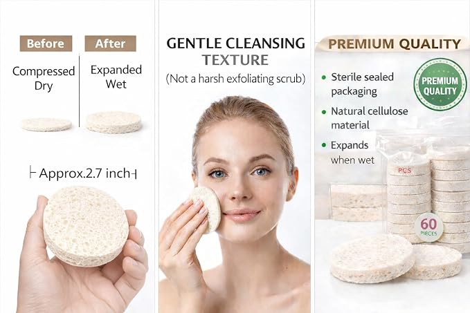 Compressed Facial Sponges 60 Pack – Natural Cellulose Facial Sponge - Image 4