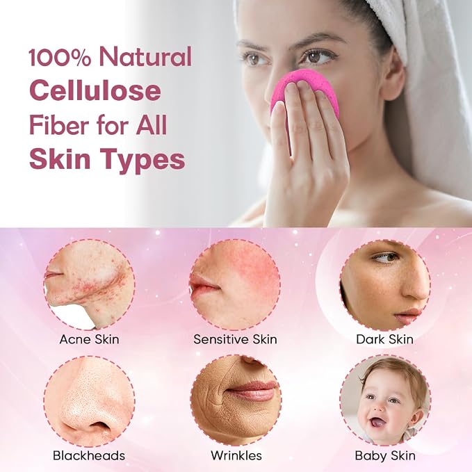 AIDEA 96Count Compressed Facial Sponges Pink, Round Face Sponges - Image 2