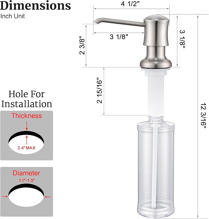 Soap Dispenser for Kitchen Sink Brushed Nickel, Built-in and Refill-from-Top - Image 6