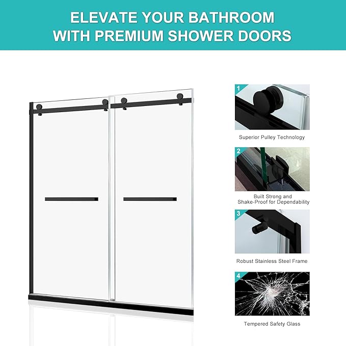 Milano Shower Door, 18 inch Pull Handle, Stainless Steel Hardware, Matte Black - Image 5