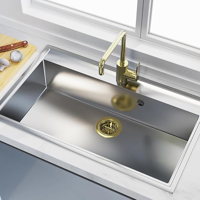KONE 3-1/2 Inch Kitchen Sink Drain Assembly Stainless Steel Gold Kit - Image 7