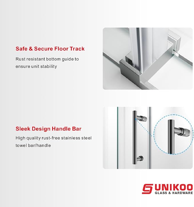 61-65 Inch x 80 Inch Sliding Frameless Shower Door, 3/8" Tempered Glass - Image 4