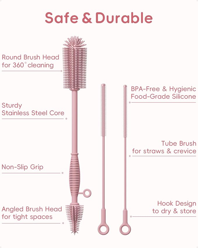 Silicone Cleaning Brush Kit, Water Bottle and Straw Cleaner Brush Set - Image 2