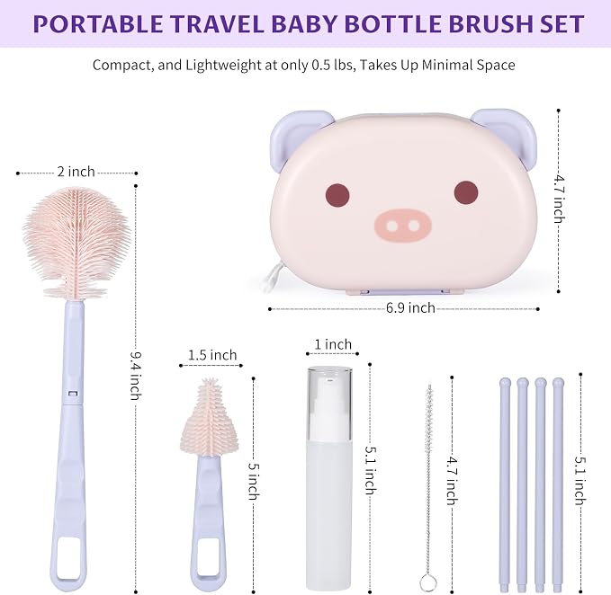 VOOWO Baby Bottle Brush & Drying Rack, Portable Travel Kit - Image 2