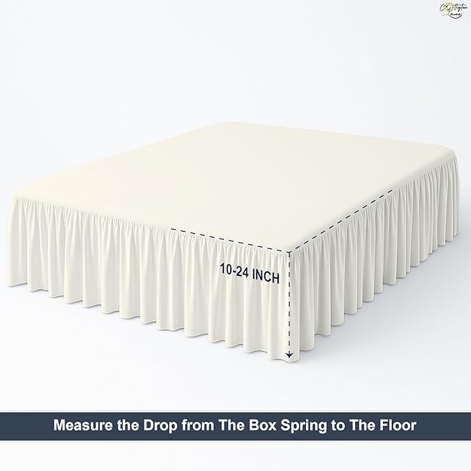 Cottington Lane Ruffled Bed Skirt Queen Size with Split Corner, Brushed Microfiber Hotel Quality Ivory Dust Ruffle, 24 Inch Drop Gathered Bedskirt, Soft and Stylish, Shrinkage and Fade Resistant