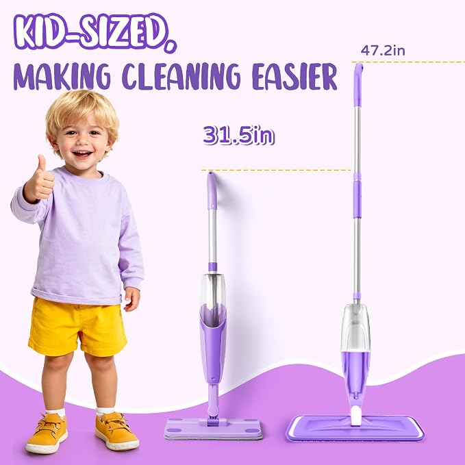Purple Mini Spray Mop for Toddler-Montessori Cleaning Toy That Real Spray Water - Image 6
