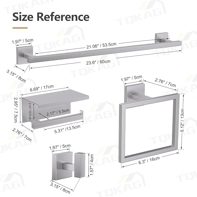 TQKAG 5-Pieces Brushed Nickel Bathroom Hardware Accessories Set 23.6" SUS304 - Image 6