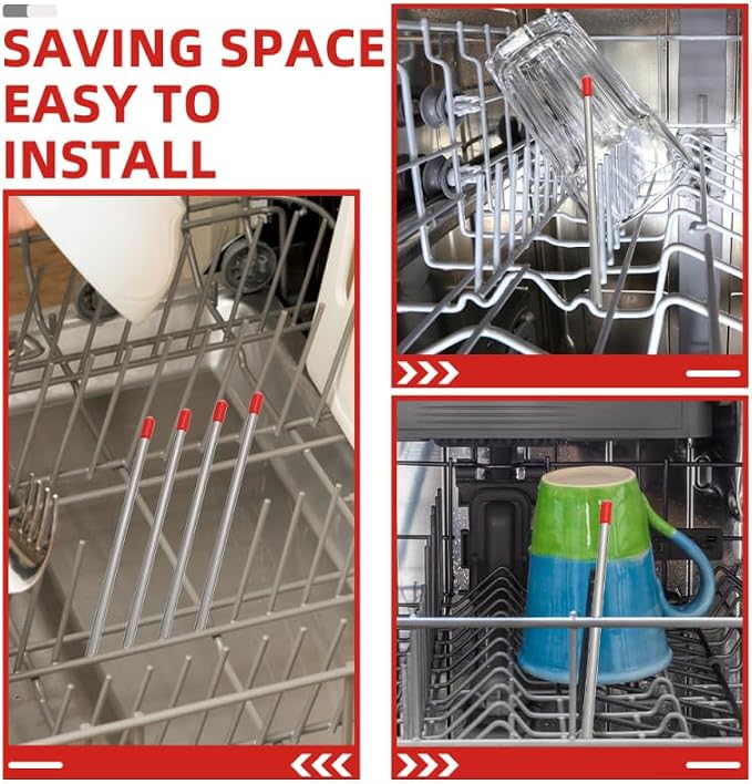 Unomor 6Pcs Stainless Steel Dishwasher Insert Draining Sticks Bottle Holder Rods - Image 8