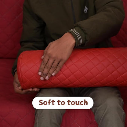 Neck Roll Pillow Cushion Cover, 18x6 Inch Full Moon Round Bolster Pillow Case, Cylinder Soft Lambskin Leather Pillowcase for Head, Spine & Neck Support During Sleep - Quilted Cherry Red Pack of 2