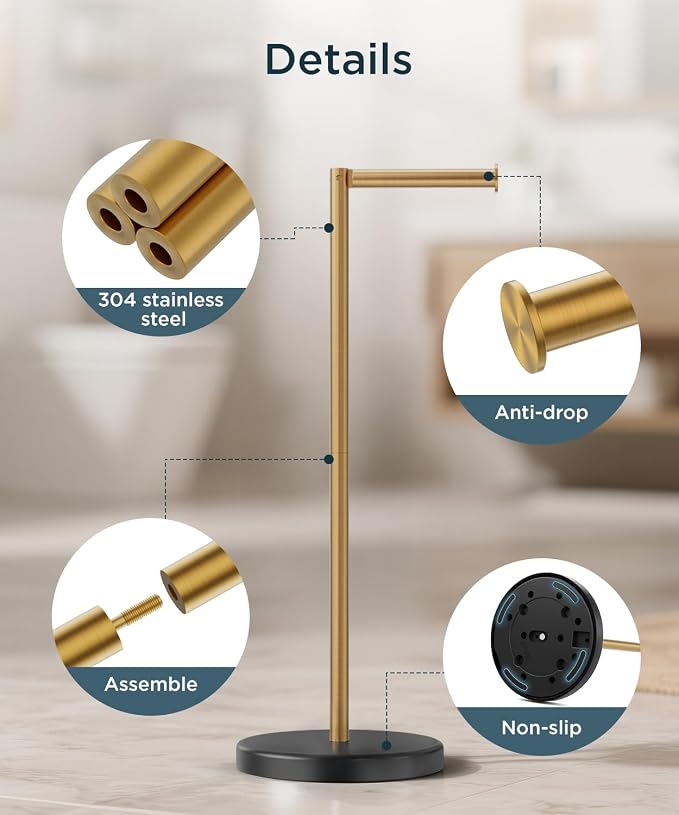 FORIOUS Toilet Paper Holder Stand, Modern Free Standing Tissue Roll Holder - Image 7