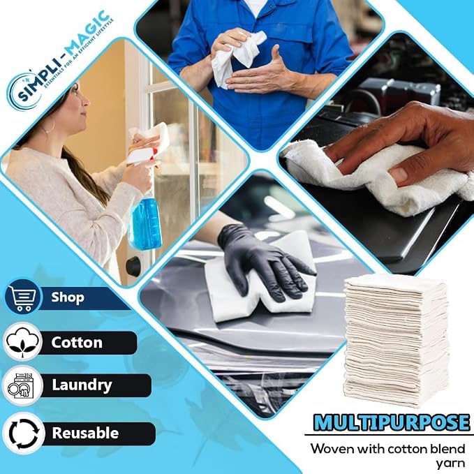 Simpli-Magic Cotton Shop Towels 14"x12" – Reusable Cleaning Shop Rags - Image 4