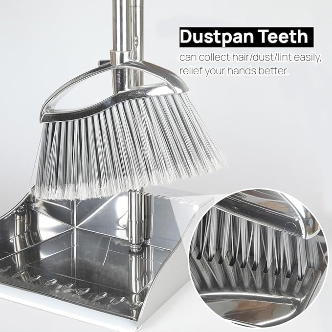 Outdoor Broom and Dustpan Comb Set, Heavy Duty Stainless Steel Metal Dust Pan - Image 5