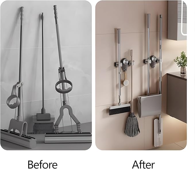 Broom Holder Mop Hanger Wall Mount, No Drill Suction Cup Mop and Broom Organizer - Image 2