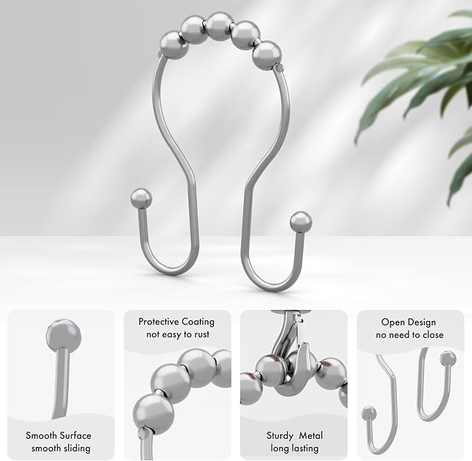 AmazerBath Shower Curtain Hooks, Shower Curtain Rings, Metal Chrome Shower - Image 3