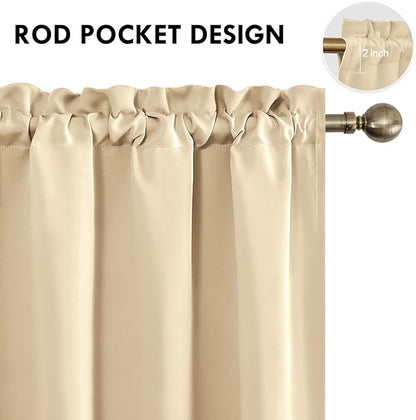 DWCN Beige Blackout Curtains for Bedroom – Rod Pocket Thermal Insulated Energy Saving Drapes for Living Room and Bedroom, W 38 x L 45 Inch, 2 Panels