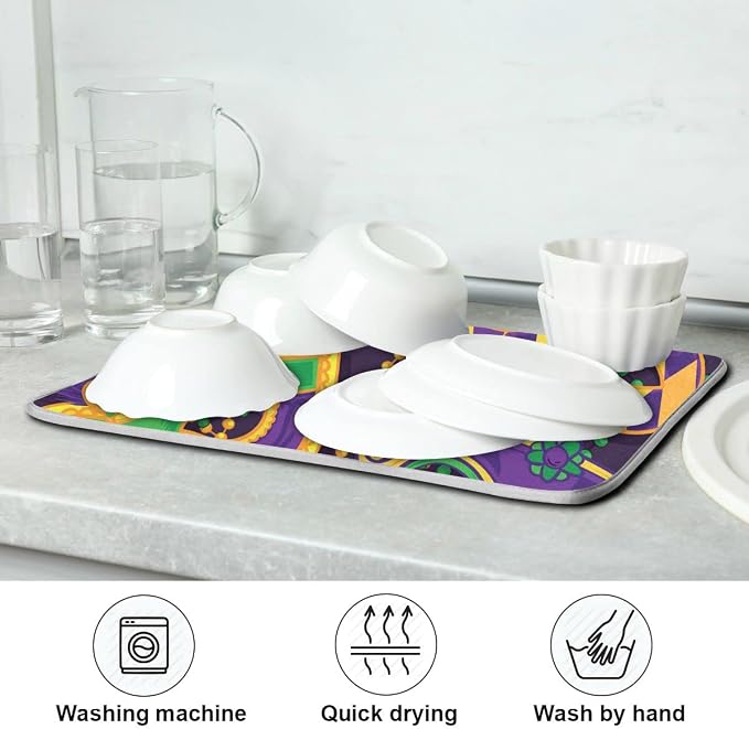 Mardi Gras Dish Drying Mat for Kitchen Mask Beads Confetti Masquerade Party - Image 7