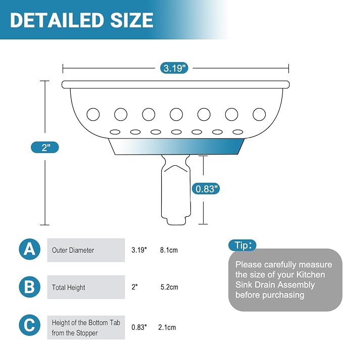 KONE Black Sink Basket Strainer Drain Stopper, 2 Pack Stainless Steel Matte - Image 3