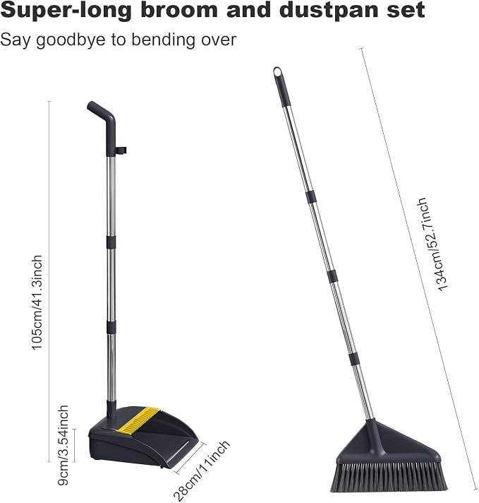MOPUP Broom and Dustpan Set, 52 inch Long Adjustable Handle Broom - Image 5
