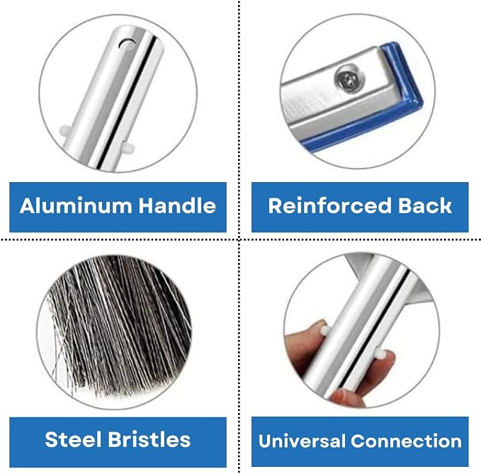 Aquatix Pro Pool Brush Head, Stainless Steel Bristles, Reinforced Aluminum Back - Image 3