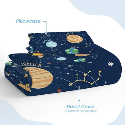 SANDJEST Solar System Duvet Cover Sets Full Size for Kids Boys, Incude 1 Polyester Comforter Cover 80x90 Inches and 2 Pillowcases 20x26 Inches, Comforter Not Included, Gift for Christmas Birthday