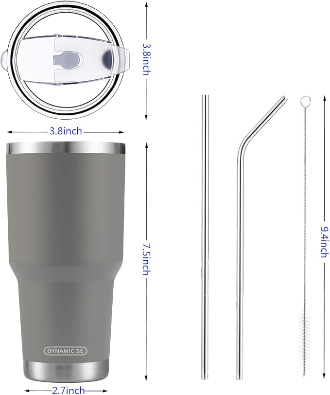 D·S 30oz Grey Tumbler Stainless Steel Insulated Travel Mug - Image 3