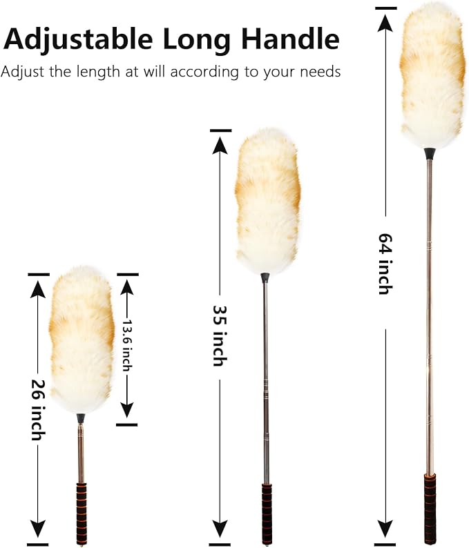 Lambs Wool Extendable Household Cleaning Duster 64" Wall Duster Cleaner - Image 3