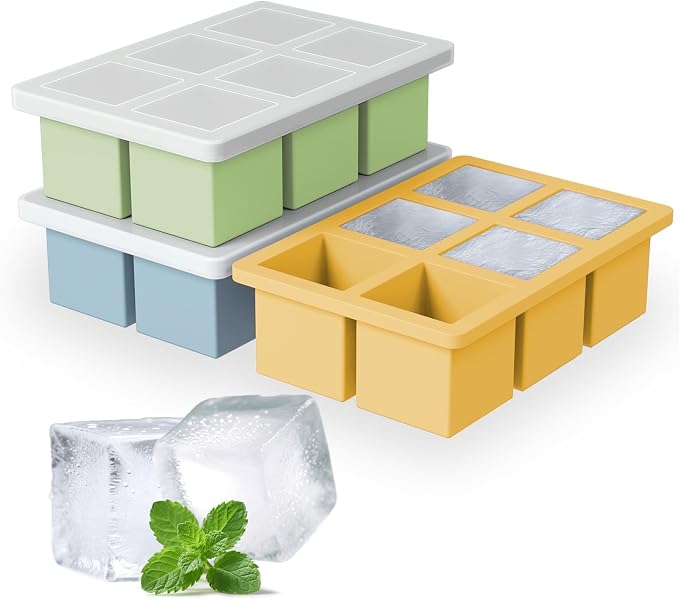 Large Silicone Ice Cube Tray 3Pack, SAWNZC Big Square Ice Cube Molds by SAWNZC