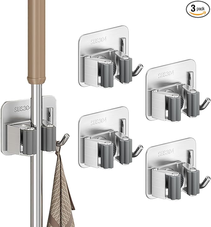Mop Broom Holder Wall Mounted: No-Drill Self-Adhesive Mop and Broom Organizer by Unknown