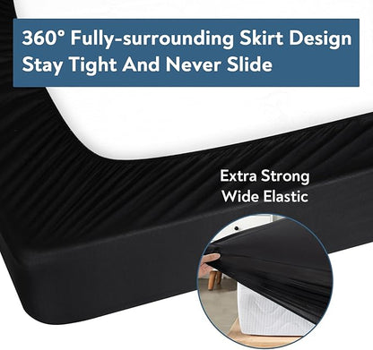 Twin XL Fitted Sheet, Soft & Cozy Twin XL Bed Sheets for College Dorm Room Essentials with Deep Pocket 14", Cooling Jersey Extra Long Twin Mattress Bottom Sheets, Shrinkage & Stain Resistant, Black